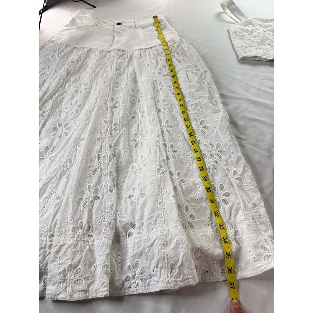 En Saison White Eyelet Two Piece Set Crop Top Maxi Skirt Cotton medium festival - Picture 4 of 16